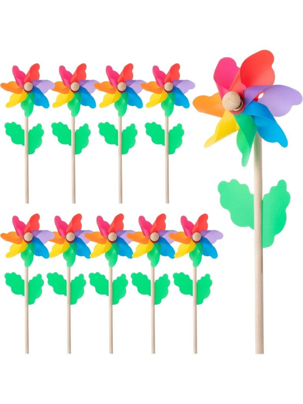 Colorful Rainbow Flower Pinwheels - 10 Pack Wind Spinners for Garden & Kids'